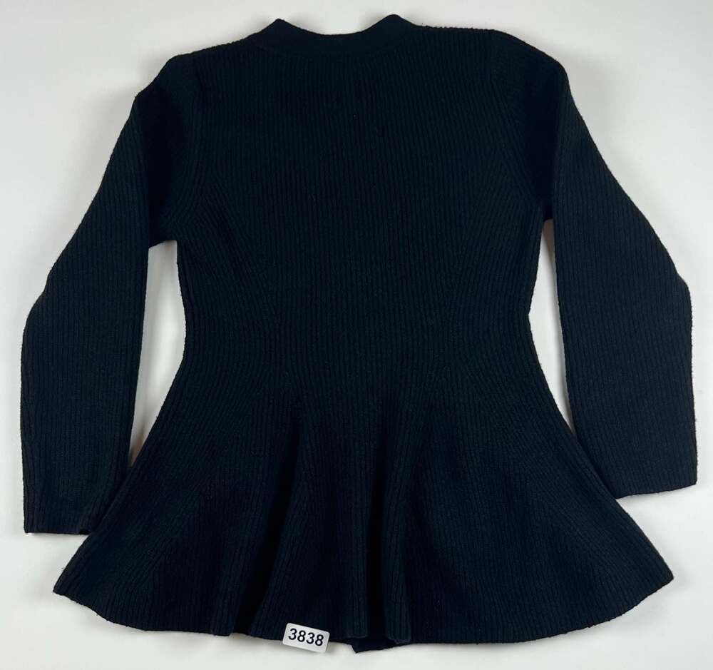Maeve Black Ribbed Knit Peplum Button-Down Cardigan Sweater Size L